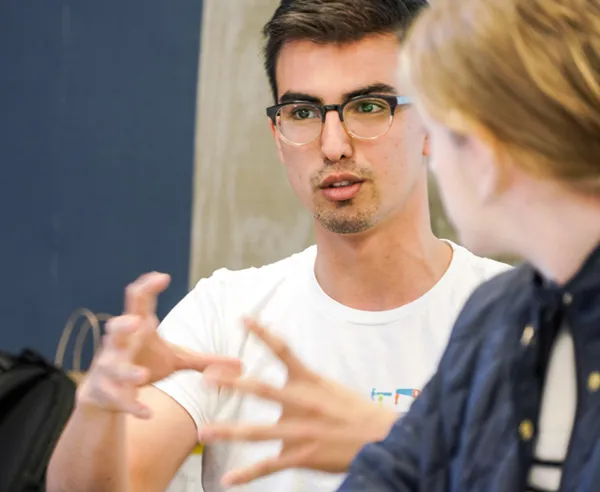 Student talks in a group